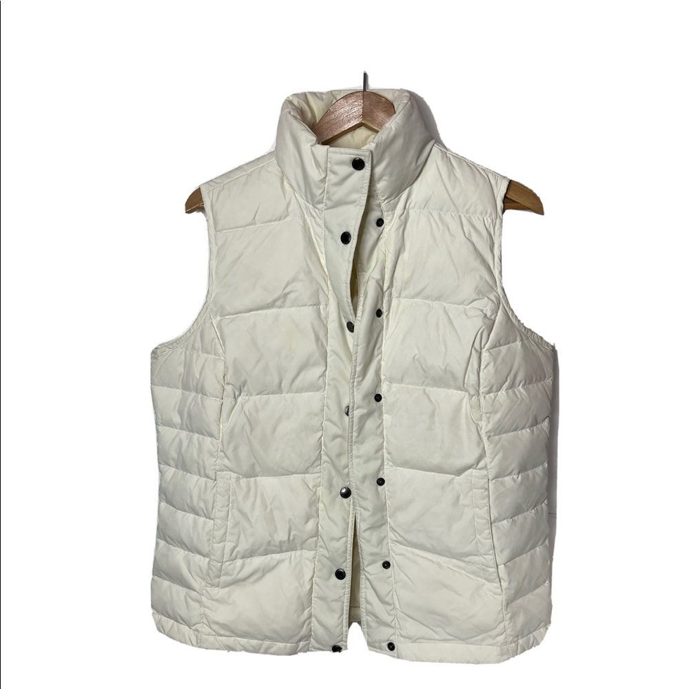 Lands End Full Zip Puffer Feather Down Vest Women's Medium Tall White Pockets